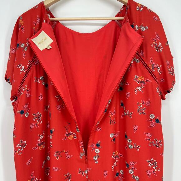 ModCloth Wildflower Shift Dress Plus Size 4X Red Floral Flutter Sleeve Pockets - Picture 7 of 11